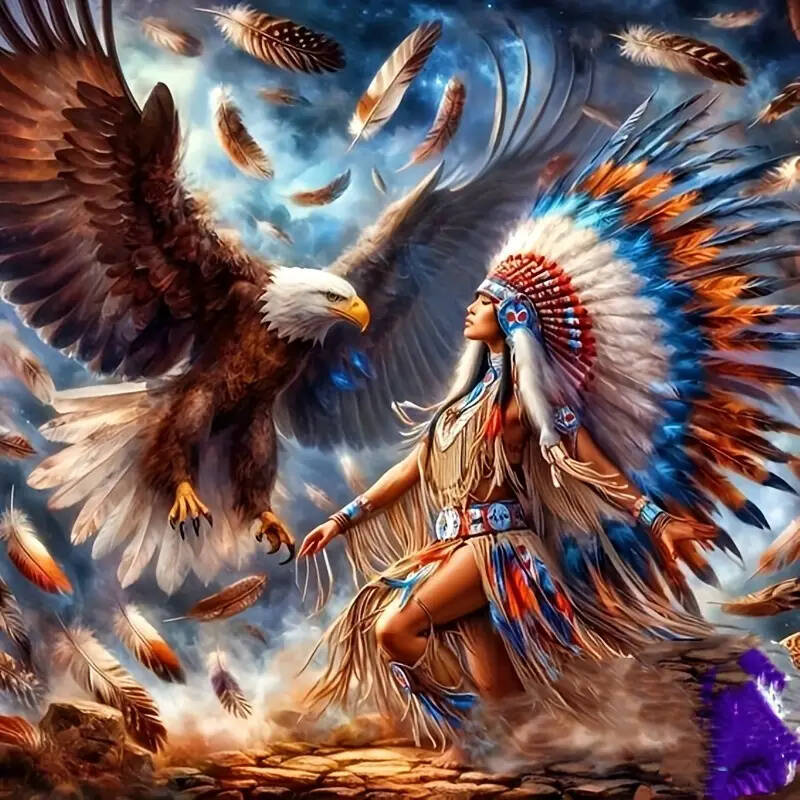 

Женская алмазная живопись Коренные американцы Наборы Животное Алмазная мозаика Полный Волк Лошадь Наборы Домашний декор Подарок Round 30x30cm