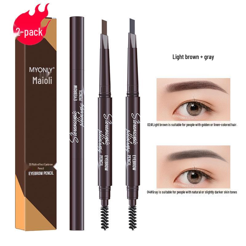 Maiouli 3D Smudge-Proof Multi-Effect Eyebrow Pencil - Beginner-Friendly Double-Ended Triangle Shape.