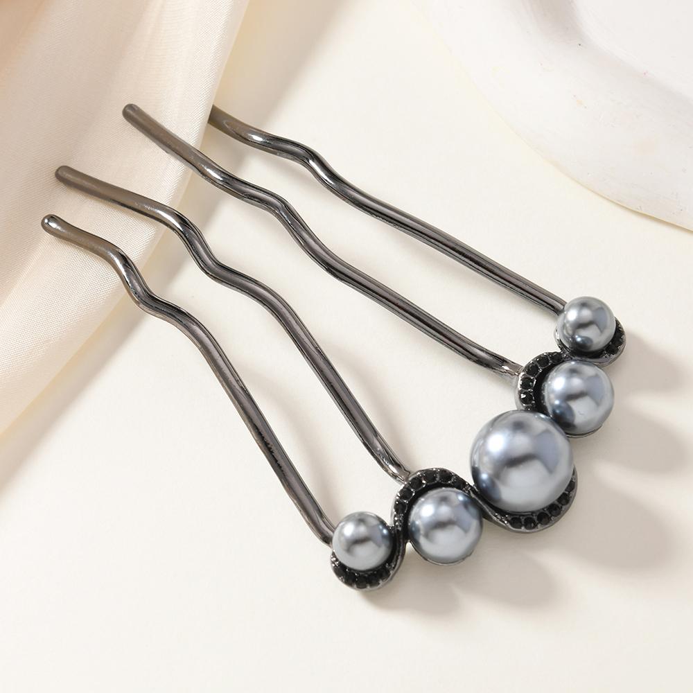 A U-shaped fixed hairpin for a bun hairstyle, a high-end female style alloy broken hair comb with four teeth Size fits all чёрный