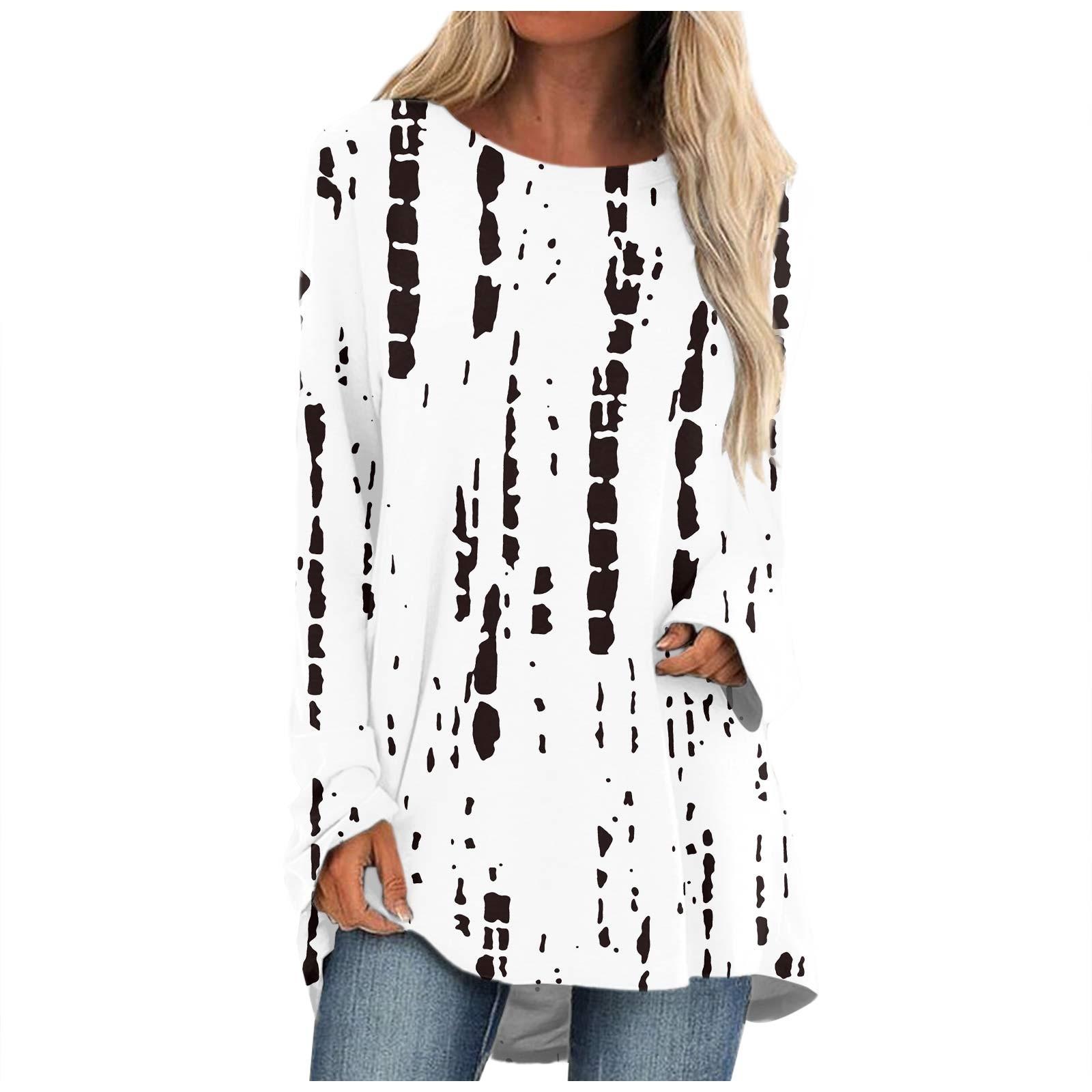 

Women s And Winter Casual Round Neck T-Shirt Printed Long Sleeve Pullover Top XXXL чёрный