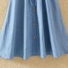Women Single-Breasted High-Waist Mid-Length Skirt A-Line Solid Color Denim Skirt