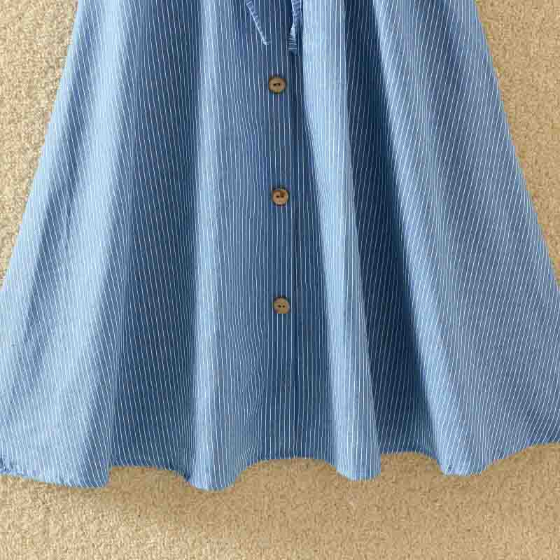 Women Single-Breasted High-Waist Mid-Length Skirt A-Line Solid Color Denim Skirt