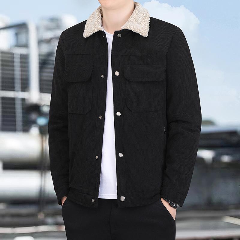 

Осенне-зимняя бархатная куртка мужская вельветовая куртка плюс полный размер повседневная универсальная куртка из овечьего бархата плюс бархат мужская куртка L чёрный