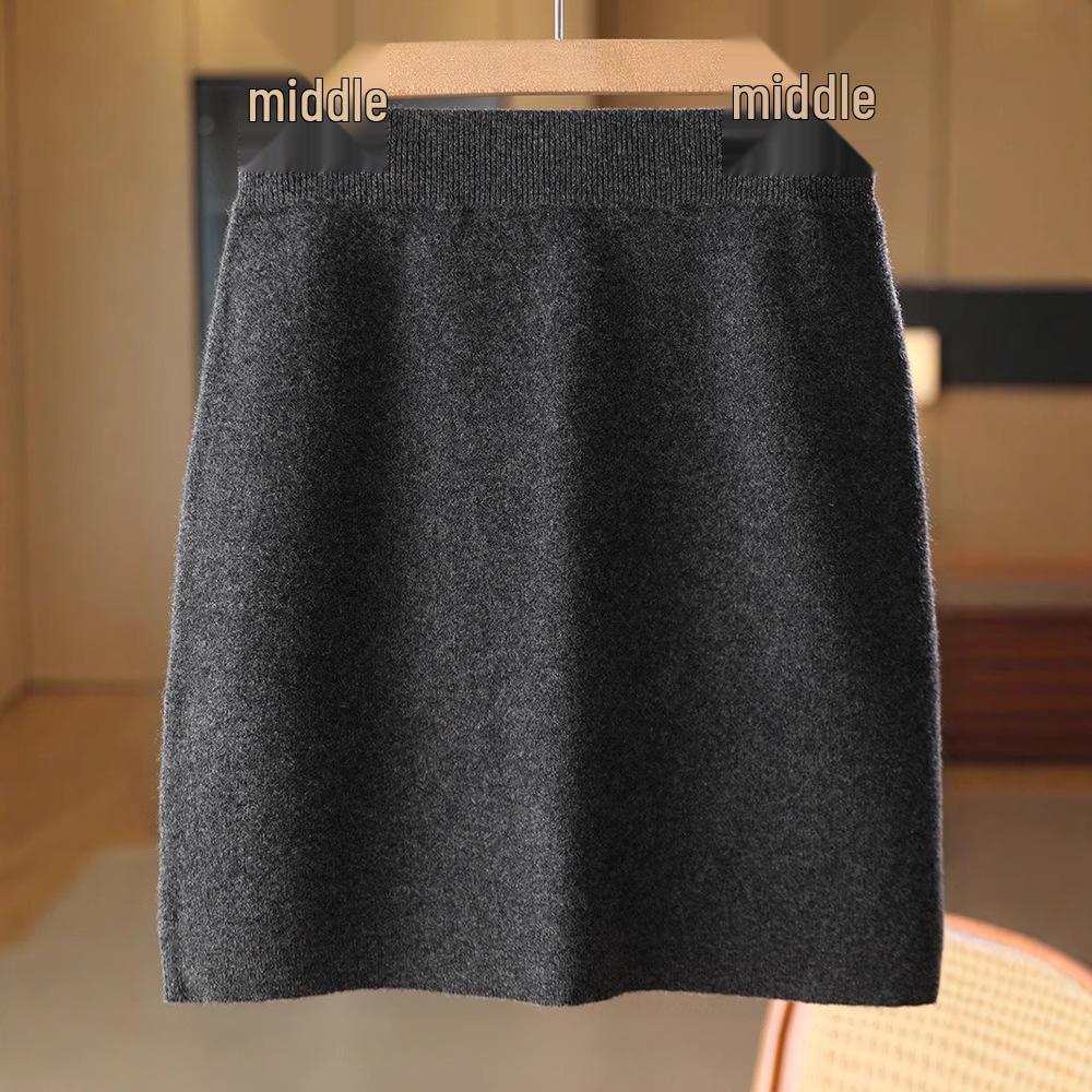 Women's High Waist Pure Wool Cashmere Knitted Skirt - Sexy, Slim Fit for Autumn/Winter
