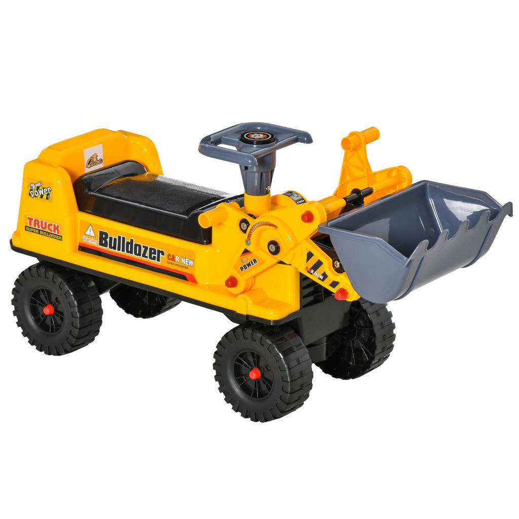 Ride-On Truck Tractor without Pedals for Children 2-3 Years with Excavator Shovel Hidden Storage Space and Horn 70x26x37 cm Yellow
