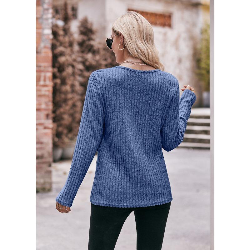 YYFS Women's Fashion Casual Spring Fall Solid Color Print Long Sleeve O-Neck Blouses & Shirts