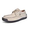Men's Hand Stitched Casual Leather Shoes Vintage Lace Up Wide Toe Soft Sole Breathable Loafers British Style Driving Shoes
