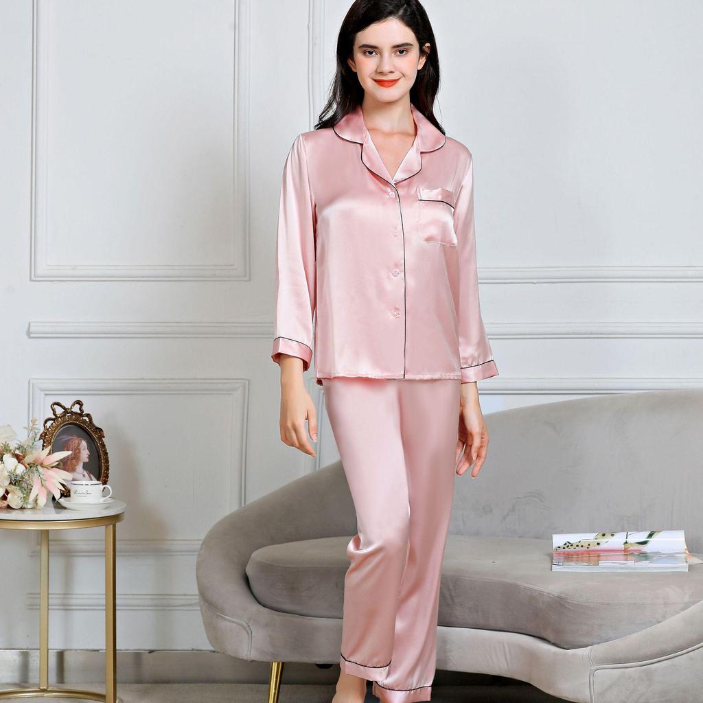 Women's Long Sleeve Silk Pajama Set - 100% Mulberry, Versatile for Spring/Summer, Indoor/Outdoor Wear