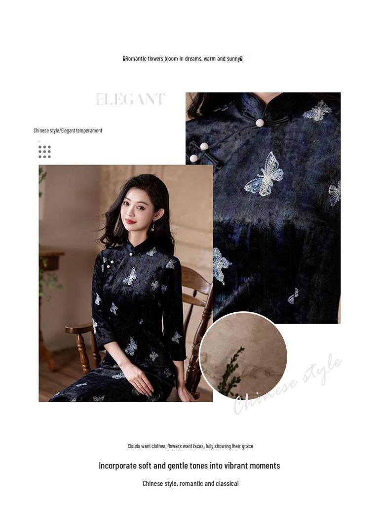 Modern Black Cheongsam 2025: Young Retro Chinese Republic Style for Daily Wear