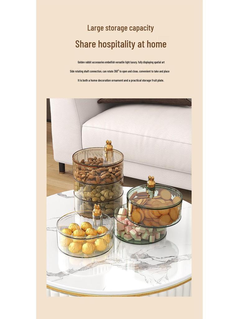 Luxury Cartoon Rabbit Multi-Layer Rotating Fruit and Snack Box with Lid