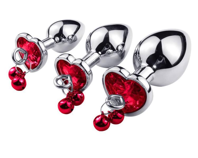 S/M/L Anal Plug Sexspielzeug Edelstahl Glattstahl Butt Plug mit Glöckchen runder Kristall Anhänger Schmuck