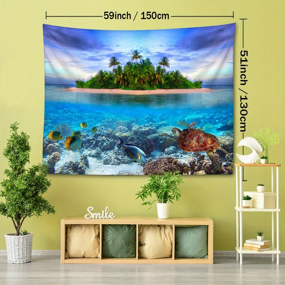 1pc Pacific Island Reef Waves Tapestry Wall Hanging, Room Decor, Bedroom Decor, Living Room Background, Natural Style Backdrop Cloth