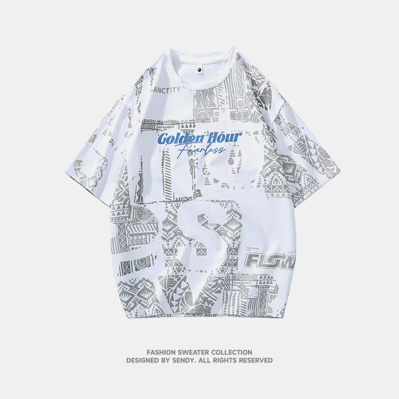 Summer Men's Loose Short-sleeved T-shirt Tops Quarter-sleeved Round Neck Half-sleeved T-shirt