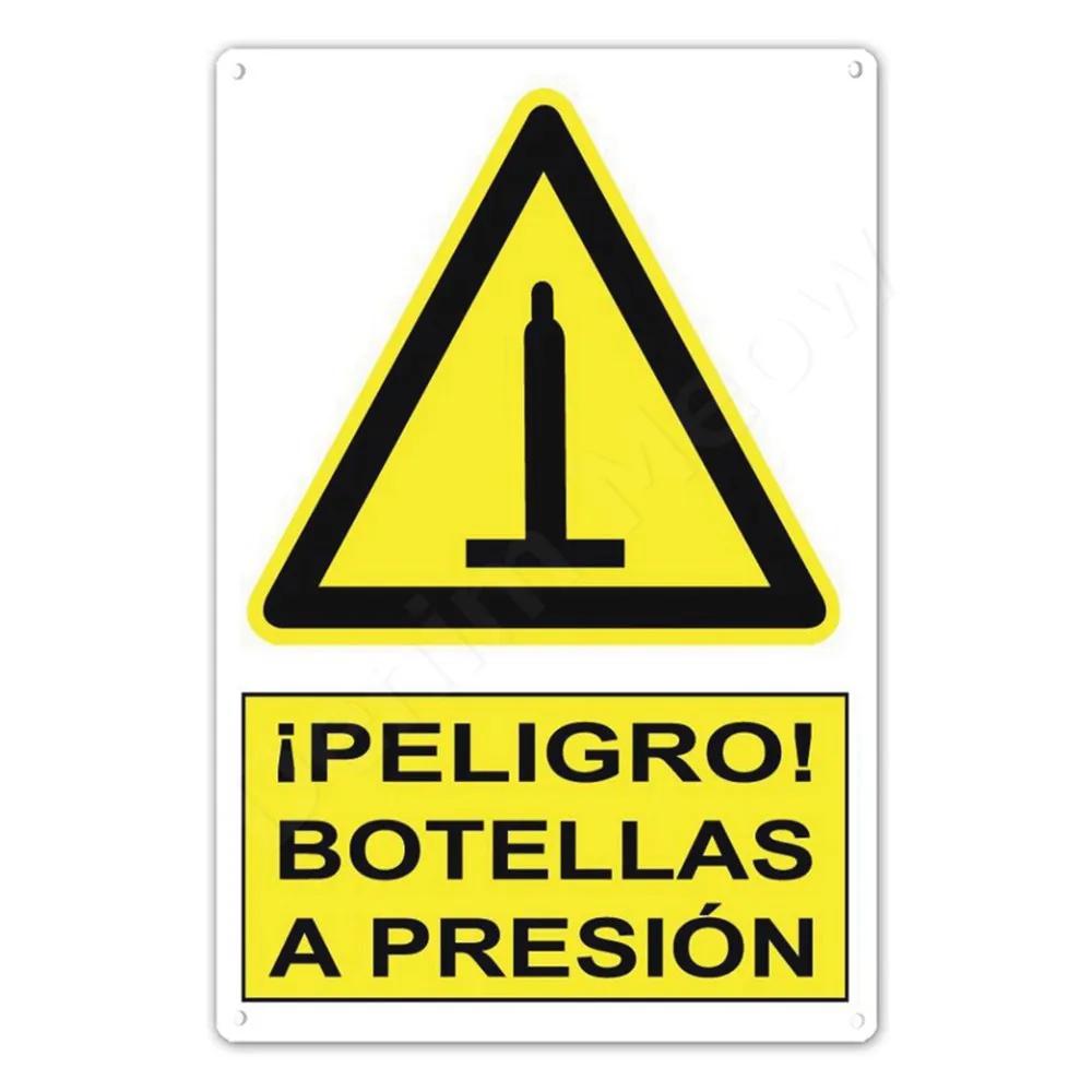Spanish Warning Sign, Danger Metal Sign for Street, Yard, Bar, Workshop Decor, Yellow Waterproof Caution Signs, Outdoor Indoor