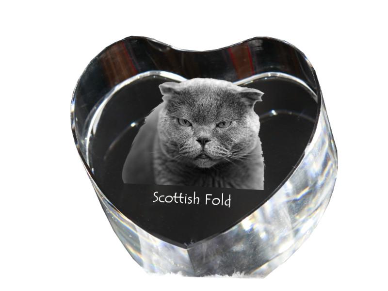 Scottish Fold – Crystal clock with a picture of a cat, heart-shaped shelf clock – Design 02 | Art-Dog