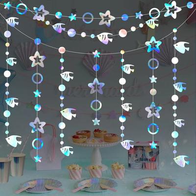Ocean Themed Decoration Ocean Fish and Starfish Paper Garland Pendant Birthday Under The Sea Party Decor Hanging Colored Banners