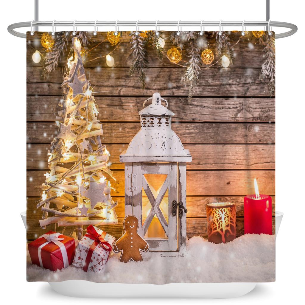 Merry Christmas Snowman Shower Curtains Waterproof Bath Curtain Santa Claus Snowflake for Bathroom Home Decor with Hooks
