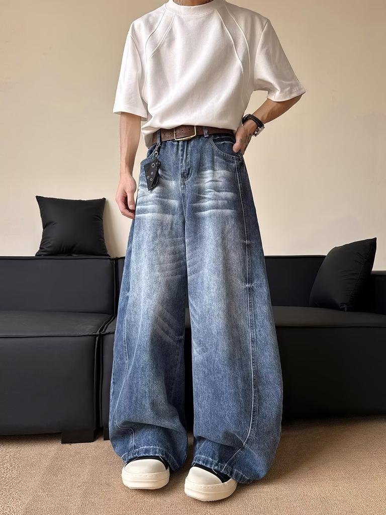 Unisex High Waist Barrel Jeans Loose Fit Streetwear Wide Leg Jeans Vintage American Zip Fly Stretch Denim Trousers