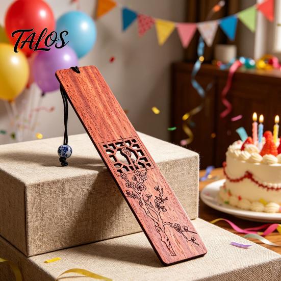 Origineller Lesezeichen Holz Lesezeichen, Handgefertigter Hohlholz Seitenmarkierer mit Perle, Chinesischer Buchstil Dekoratives Lesezubehör, Geschenk für Liebhaber,