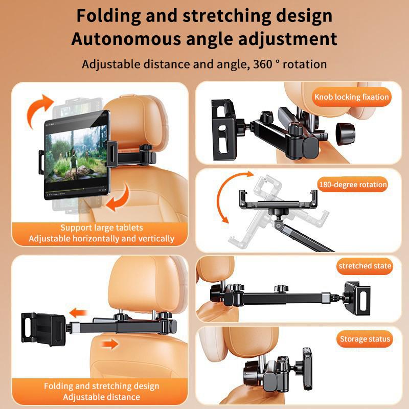 Adjustable Headrest Tablet Mount for Cars 360 Rotation Back Seat Holder for Travel Children and Passengers