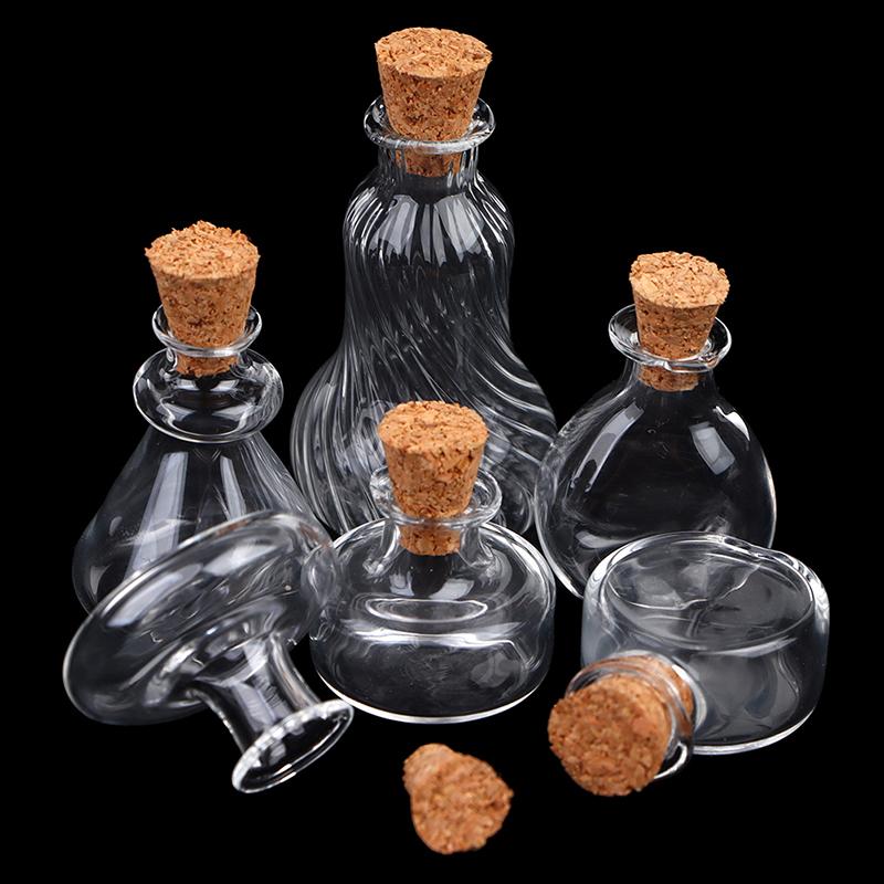 1:12 Dollhouse Mini Wish Bottle Glass Storage Bottle W/Cork Candy Jar Home Decor