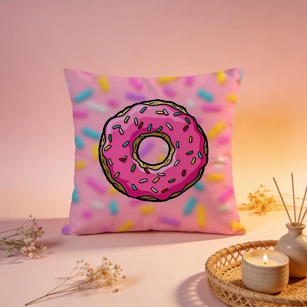 Sweet Donut Cartoon Print Cushion Cover Comfortable Durable Pillow Cover MultiScene for Home Office Car Sofa