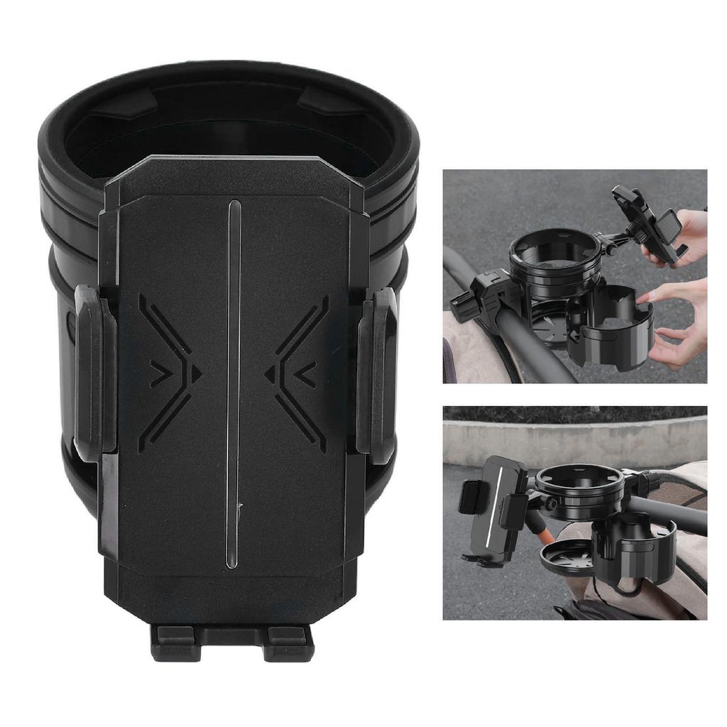 Kinderwagen-Getränkehalter mit Handyhalter 360 Grad Drehung Doppel-Becher- und Flaschenhalter Getränkehalter für Roller Fahrrad