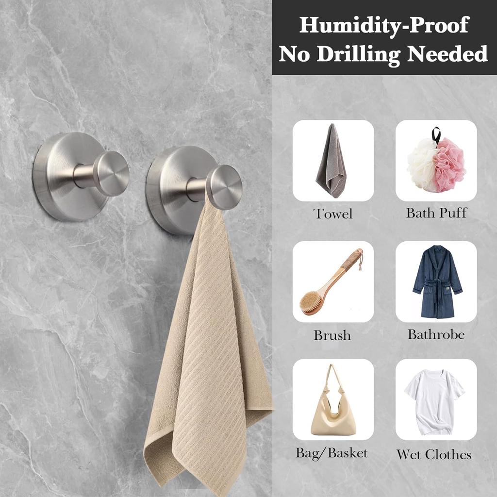 Suction Cup Hooks for Shower, Bathroom, Glass Window, Hanging Loofah, Towels, Coats, Robes, Kitchen and Door Hanger, Heavy-Duty Metal Hooks,