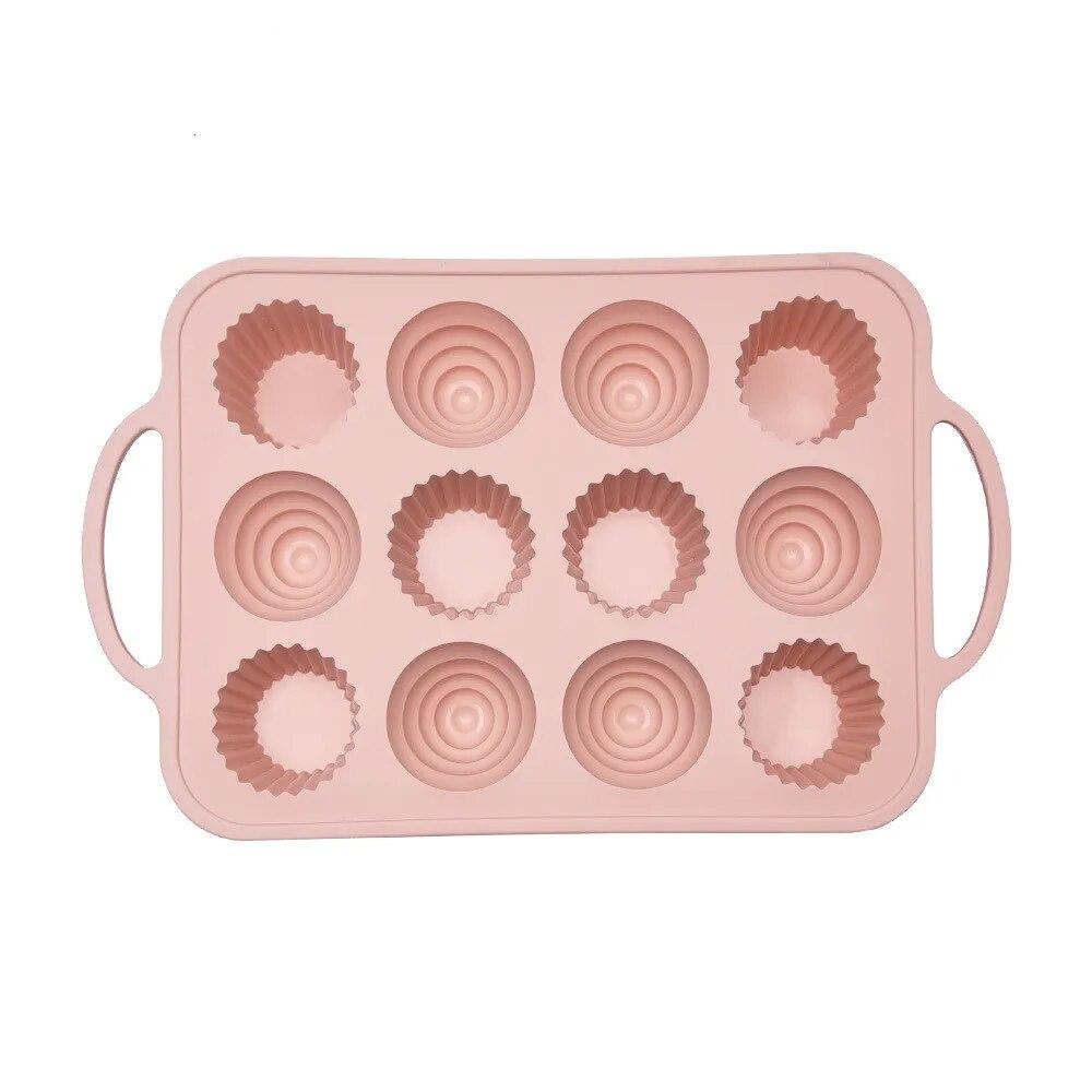 12 Holes Mini Cake Silicone Mold Built In Stainless Ring Cookies Fondant Baking Pan Non-Stick Silicone Cake Molds Baking Tools