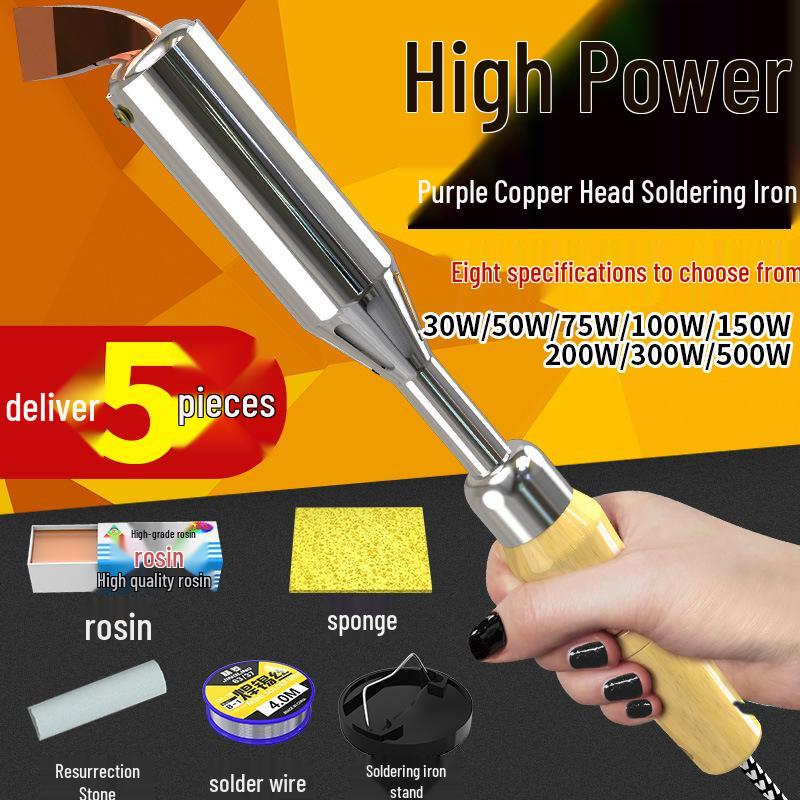 Leistungsstarkes elektrisches Lötkolben mit Holzgriff, Konstanttemperatur, Austauschbarer Kopf, Professionelles Reparatur-/Schweißwerkzeug