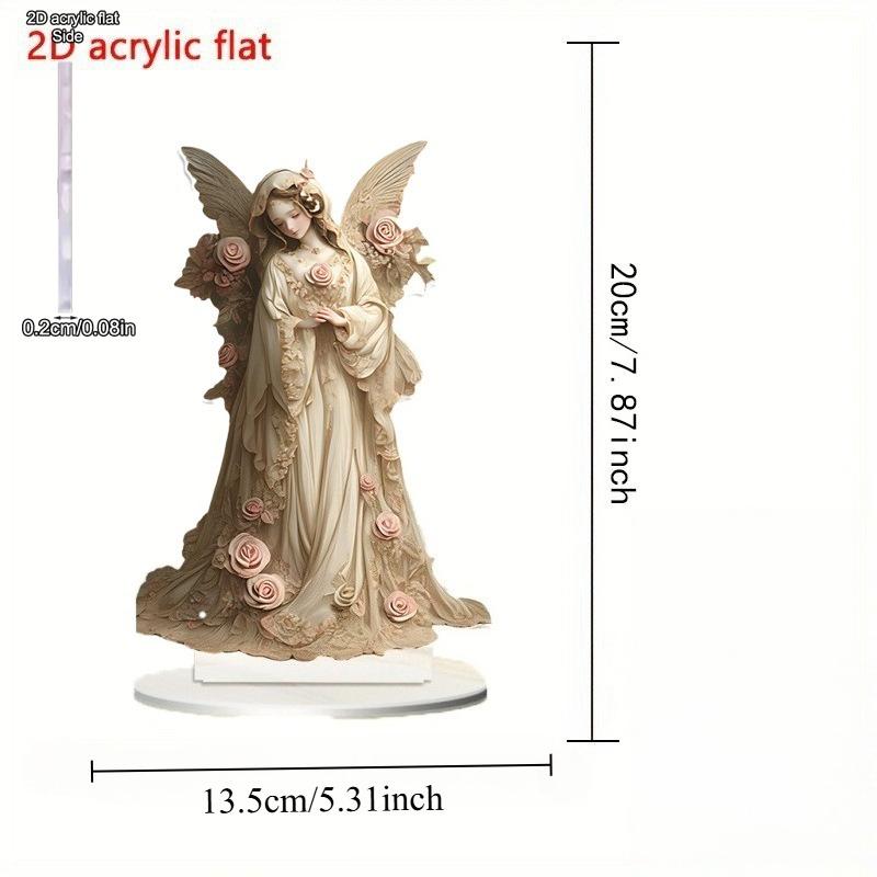 2D Flat White Angel Acrylic Desktop Decoratio, with Base, Suitable for wall decoration, porch, room, villa, accents Home, Hallway, or Workplace - Rust