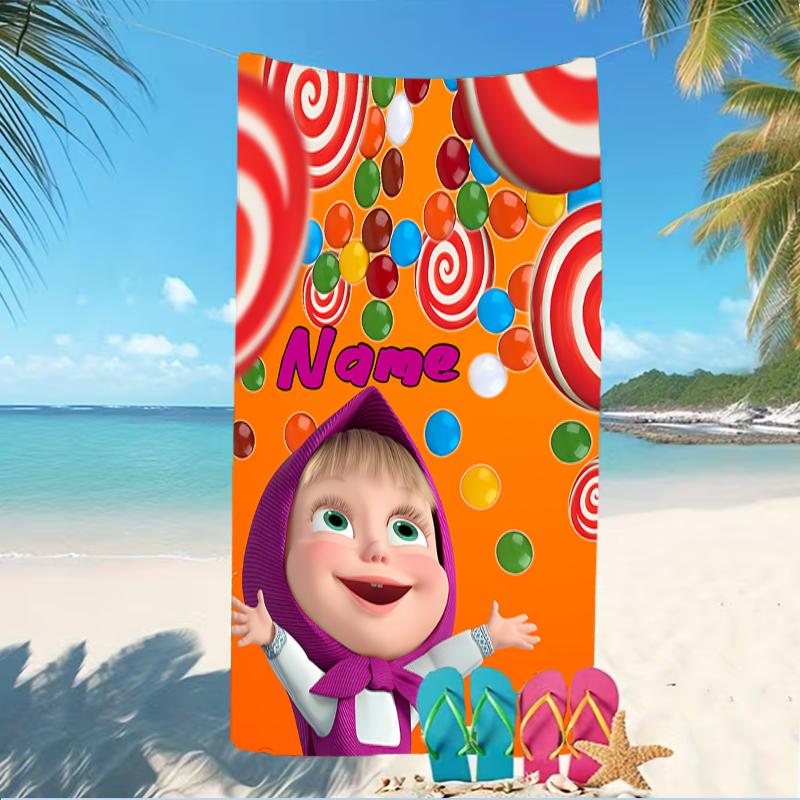 Customizable personalized beach towels Masha and the Bear themed designs.Suitable for the beach, yoga, sports;ideal as beach accessories