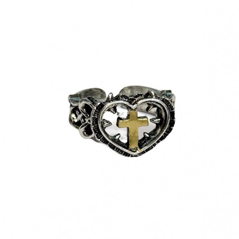 Jun'an Adjustable Heart-Shaped Gold Cross Ring