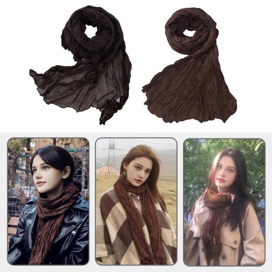 Women Scarf Retro Pleated Design Thin Scarf Soft Flax Shawl Scarf Daily Wear Outdoor Activities Versatile Accessory
