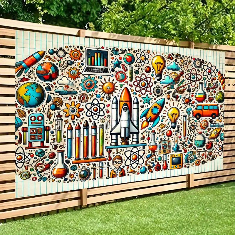 One polyester background banner with a scientific and creative theme suitable for home office and outdoor decoration