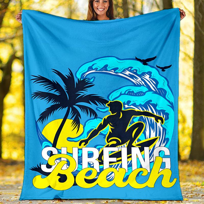 Surf Theme Printed Blanket - Perfect for Couch, Bed, Travel & Outdoor Use | Machine Washable, Cozy & Durable.