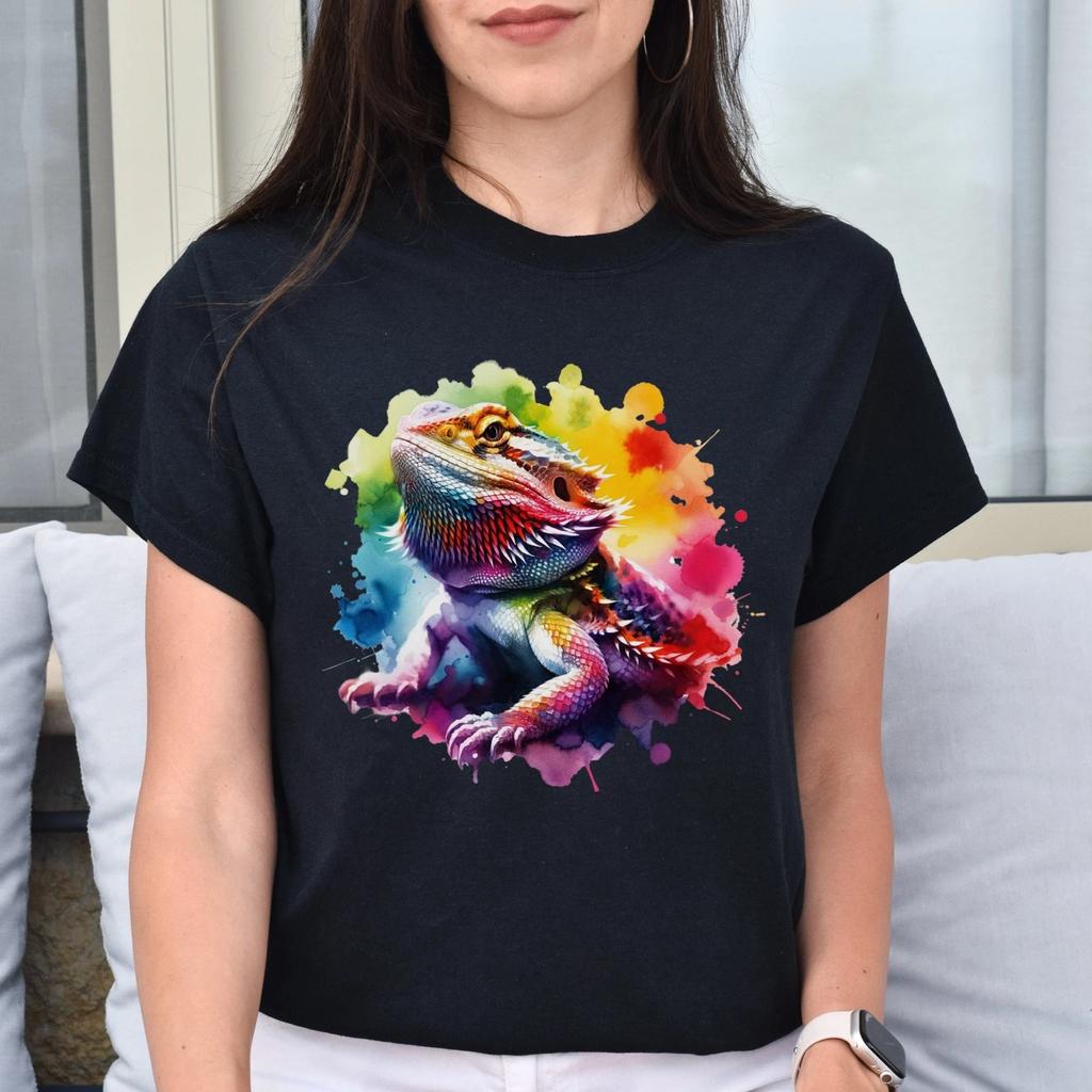 Bearded Dragon mom Color Splash Unisex T-shirt Black Navy Dark Heather