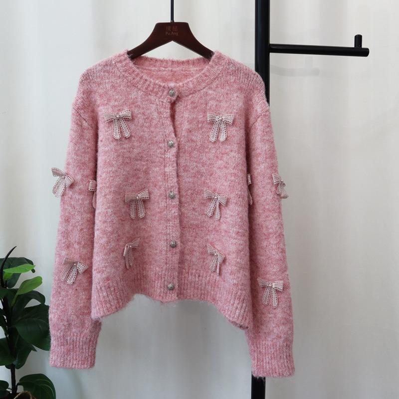 Bow Design Sweater Jacket Autumn and Winter New Loose Sweet Soft Waxy Knitted Cardigan Women