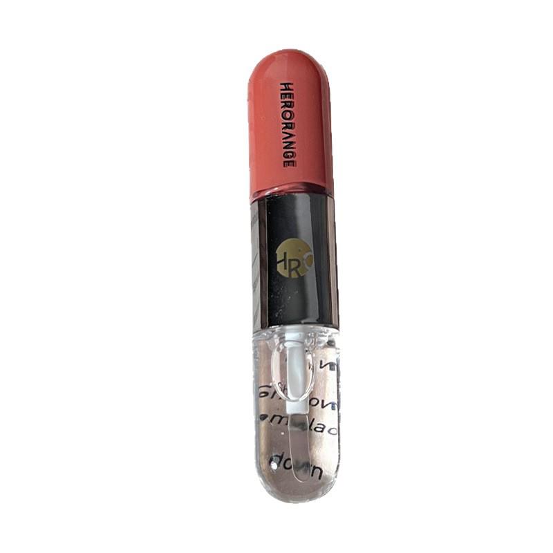 HERORANGE Double-Ended Lip Gloss & Glaze - Cinnamon Milk Tea, Transparent Nude, Mirror Effect