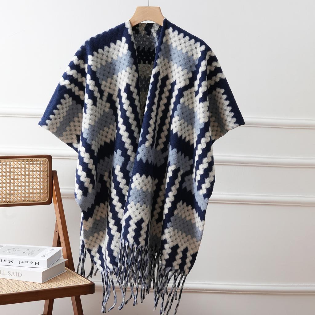 Women Long Ethnic Style Tassel Double Sided Warm Travel Shawl Cape