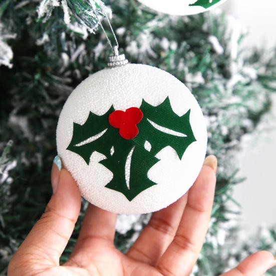 Christmas Ball Ornaments White Foam Balls with Leaf/Bear Pattern Xmas Tree Hanging Ornaments for Holiday Home Tree Decor