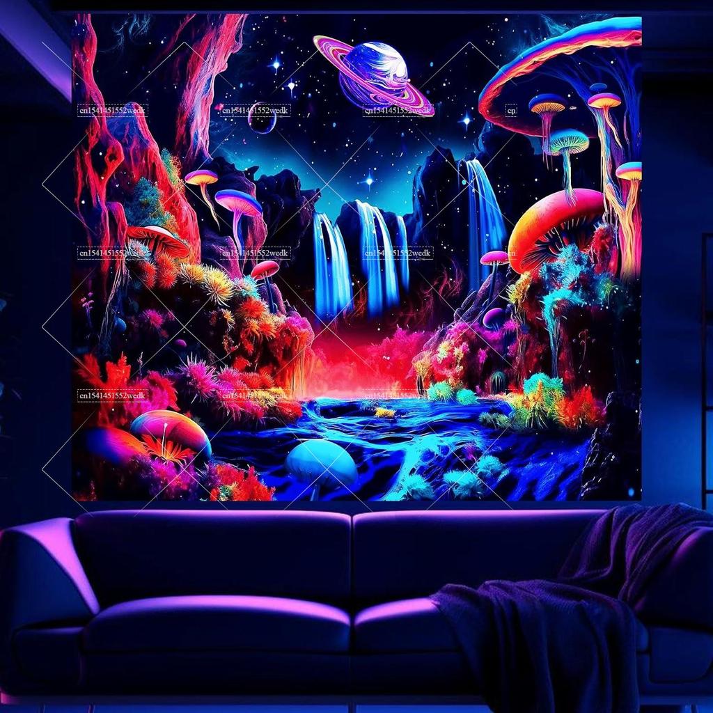 Adorable Cosmic World Wall Tapestry, Dreamy Nebula & Alien Landscape Design Soft Hanging Decor, Perfect Gift For Sci-Fi & Space