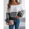 New Arrival Women's Oversized Casual Colour-Block Off-the-Shoulder Bell-Sleeve Pullover Knit Top