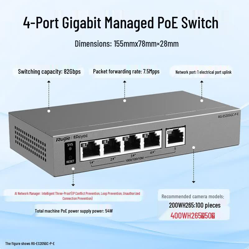 Ruijie RG-ES205GC-P-E 5-Port Gigabit AI Managed PoE Switch