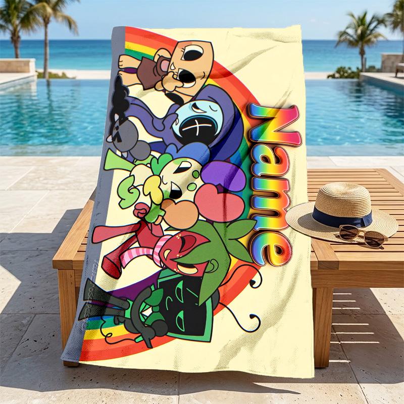 Custom Name Cute Characters Stylish printed beach towel,a quick-drying, absorbent mat suitable for the beach, pool, gym, and travel fans gift