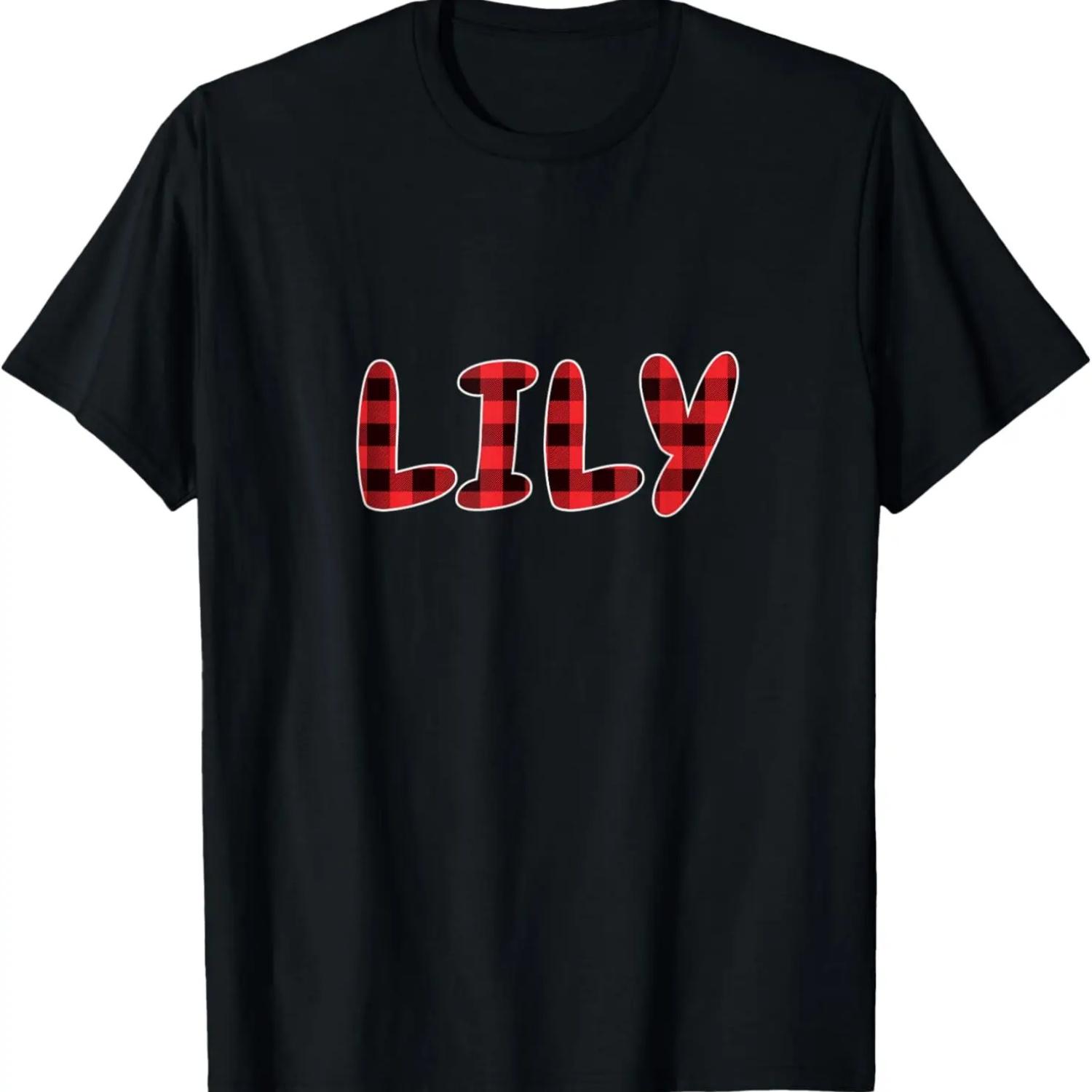 

Lily Personalized First Name Red Black Buffalo Plaid Pattern T-Shirt XXXXXL чорний