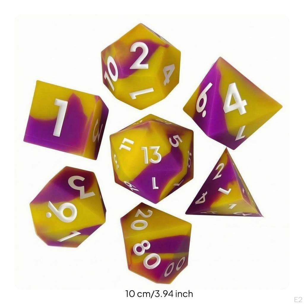 7 Pieces Silicone Polyhedral Dice Set | Numbered, Tabletop RPG with Silver Numerals, Easy