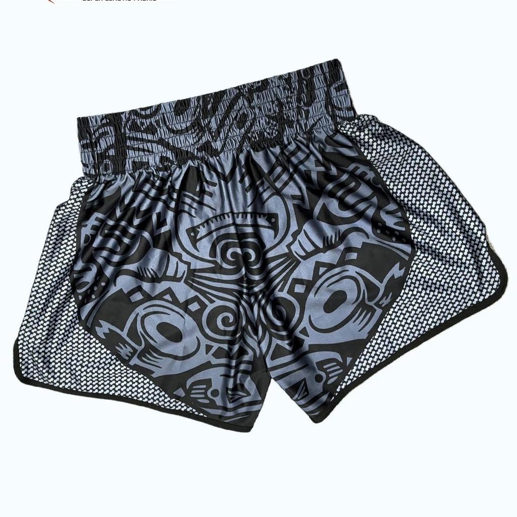 Black Gray Muay Thai Kickboxing Boxing MMA UFC Casual Shorts Gym Sport Unisex Men Women Workout Quick Dry Print Elastic High Waist Training