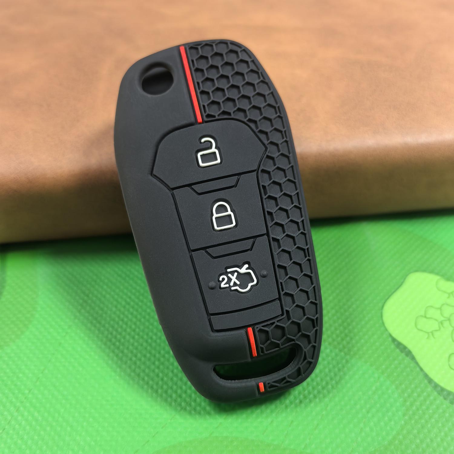 Ford Kuga EcoSport 3-Button Silicone Car Key Cover, Honeycomb & Football Pattern Default Bulk Packaging