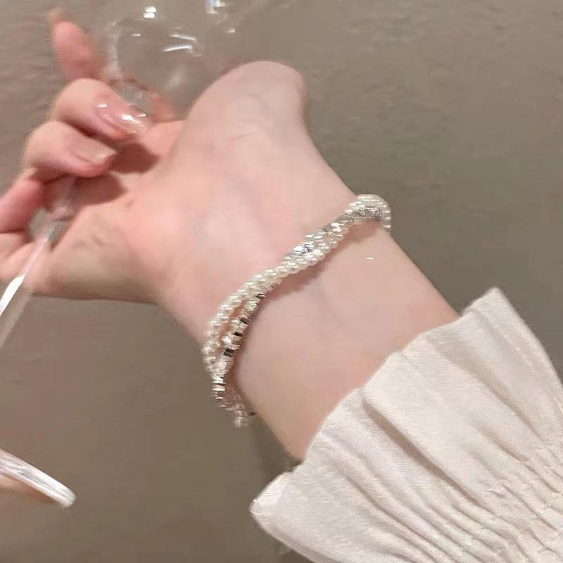 Womens Bracelet Pearl With Irregular Silver Beads And Tassel Accents For A Look Classy